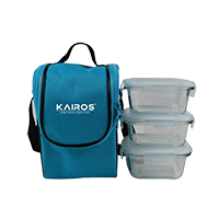 Kairos Microwave Safe Glass Lunch Box With Bag With 3 Containers (Any Color)
