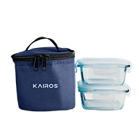 Kairos Microwave Safe Glass Lunch Box With Bag With 2 Containers (Any color)