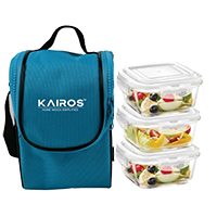 Kairos Glass Lunch Box With Bag & 3 Containers