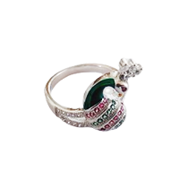 92.5 Silver Peacock Design Ring for Women (Size-7)