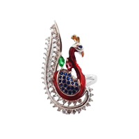 92.5 Silver Peacock Design Ring for Women (Size-6)