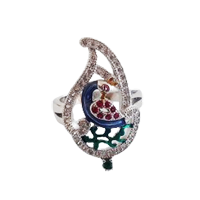 92.5 Silver Peacock Design Ring for Women (Size-6)