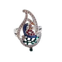 92.5 Silver Peacock Design Ring for Women (Size-7)