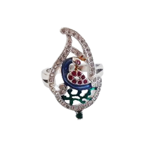 92.5 Silver Peacock Design Ring for Women (Size-8)