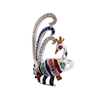 92.5 Silver Peacock Design Ring for Women (Size-6)
