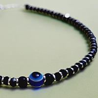 92.5 Silver Evil Eye Beads Anklet 1 pc ( 5 GM)