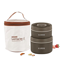 KAIROS TRIPLE GUARD LUNCH BOX-2 ROUND TIFFIN BOXES WITH LID 1 INSULATED BAG